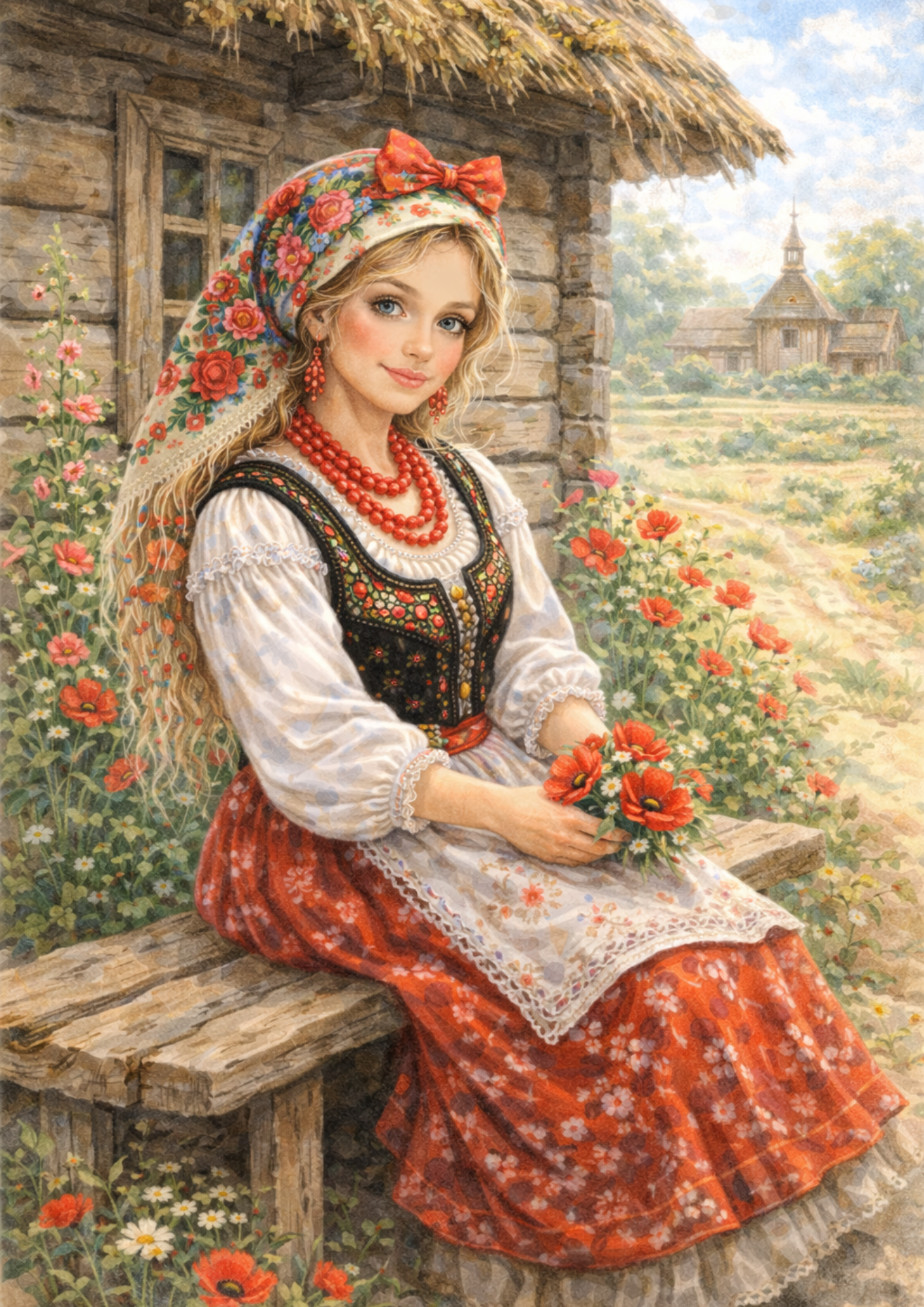 Sticker Sheet / Greeting Card – Girl in Traditional Costume from Cracow Full Cat. No. 8845