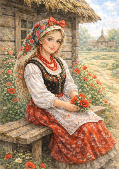 Sticker Sheet / Greeting Card – Girl in Traditional Costume from Cracow Full Cat. No. 8845