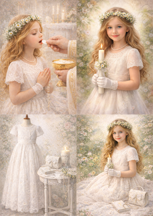 Sticker Sheet / Greeting Card – First Communion Day Girl Collage Cat. No. 8878