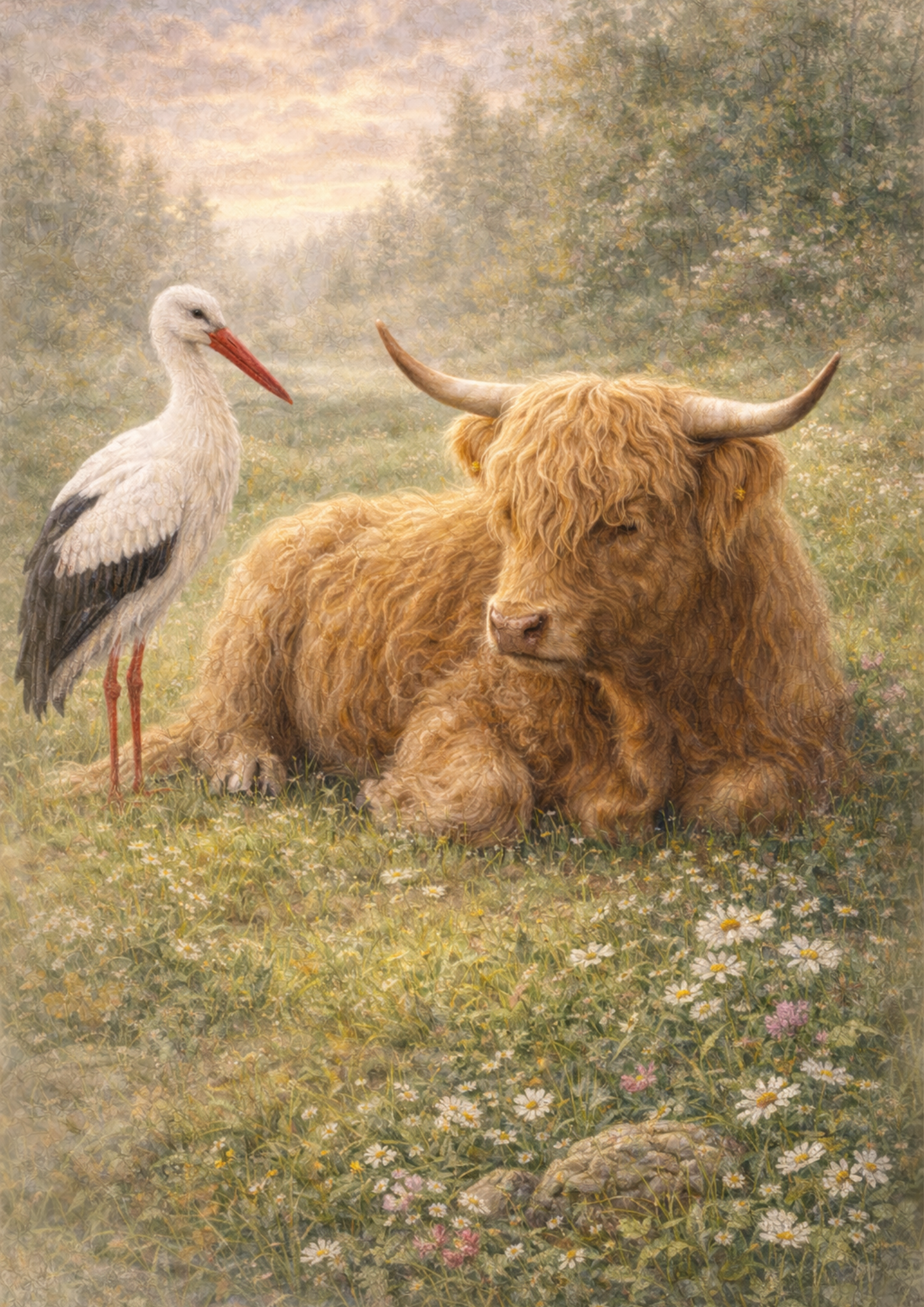 Sticker Sheet / Greeting Card – Highland Cow & Stork Scene Full Cat. No. 8881