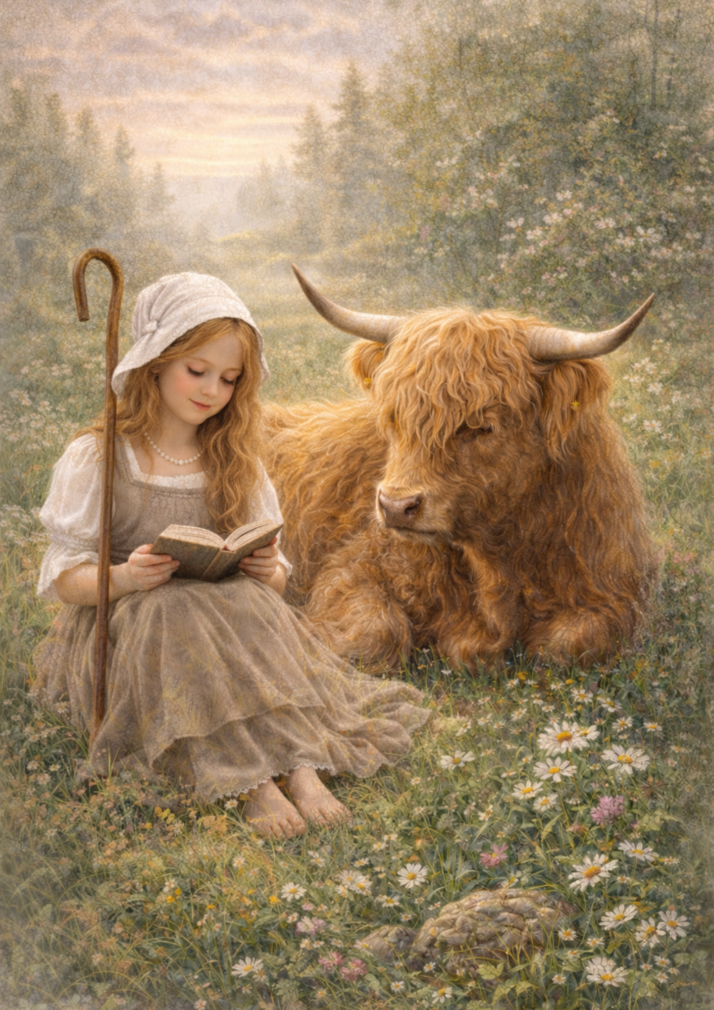 Sticker Sheet / Greeting Card – Highland Cow & Girl Scene Full Cat. No. 8882