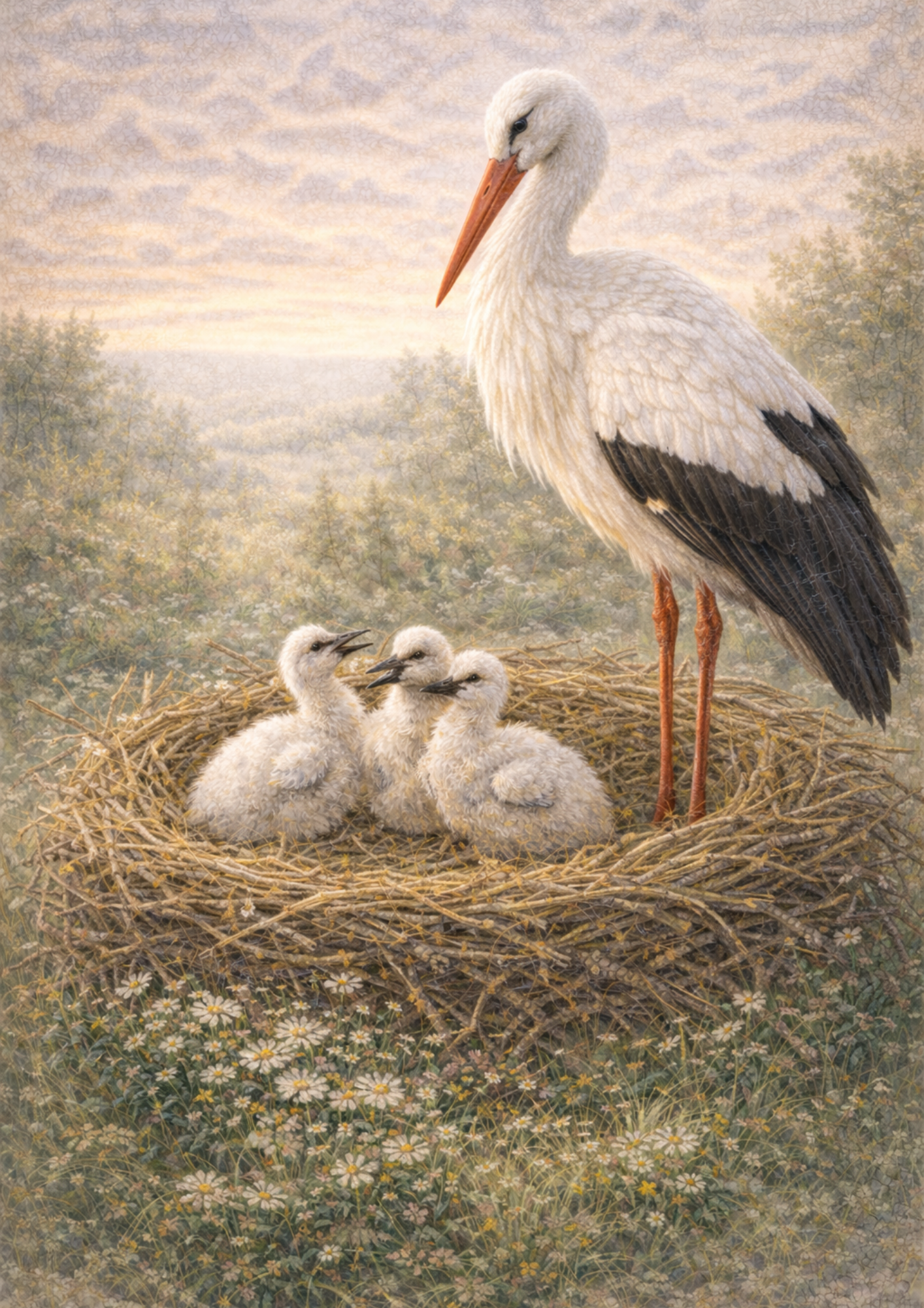 Sticker Sheet / Greeting Card – Stork Nest Scene Collage Cat. No. 8884