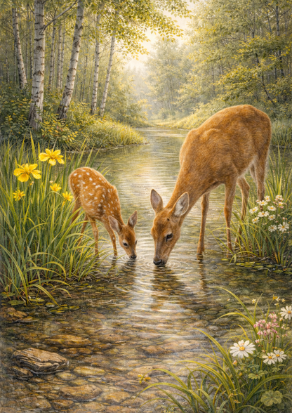 Sticker Sheet / Greeting Card – Deer Couple Scene Full Cat. No. 8887