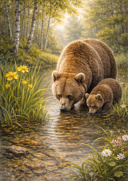 Sticker Sheet / Greeting Card – Bear Mum with Baby Bear Scene Full Cat. No. 8888
