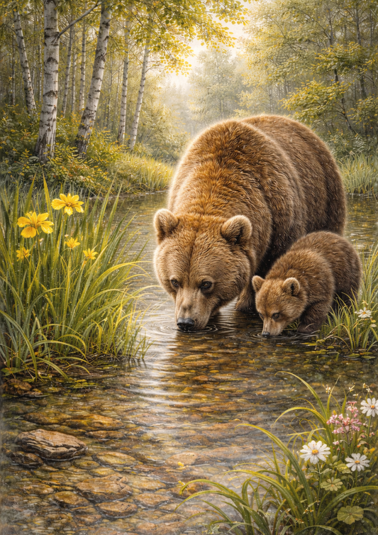 Sticker Sheet / Greeting Card – Bear Mum with Baby Bear Scene Full Cat. No. 8888