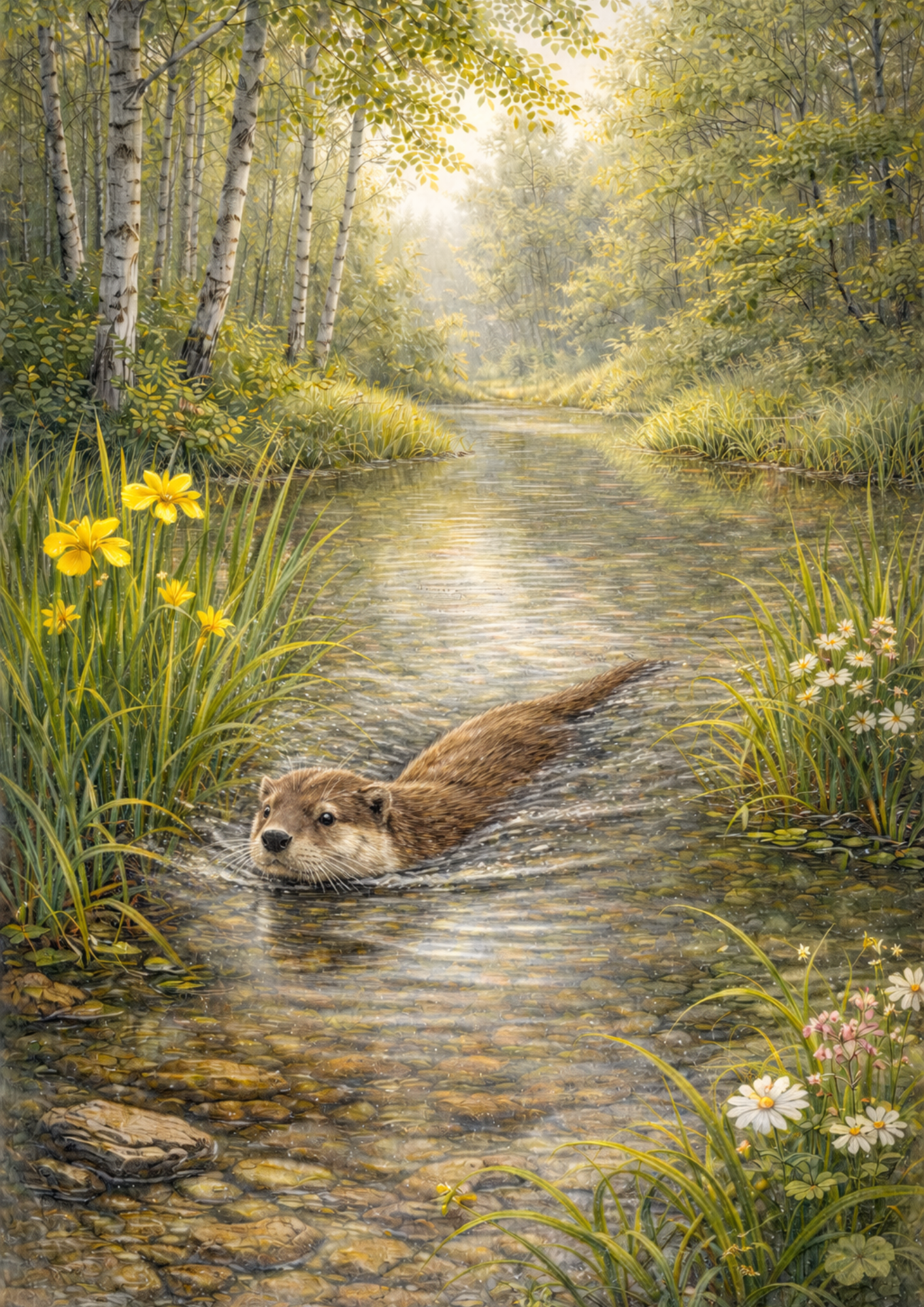 Sticker Sheet / Greeting Card – Otter in Forest Scene Full Cat. No. 8889