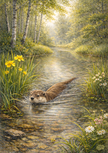 Sticker Sheet / Greeting Card – Otter in Forest Scene Full Cat. No. 8889