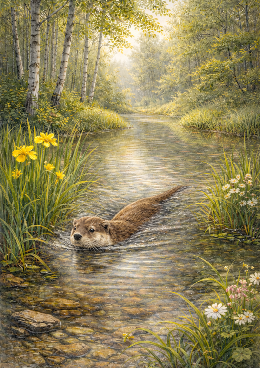Sticker Sheet / Greeting Card – Otter in Forest Scene Full Cat. No. 8889