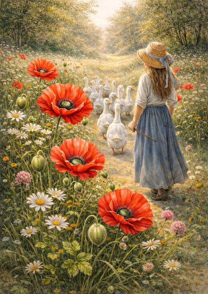 Sticker Sheet / Greeting Card – Goose Girl and Poppy Meadow Full Cat. No. 8891