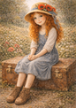 Sticker Sheet / Greeting Card – Girl Sitting on the Suitcase Scene Full Cat. No. 8898