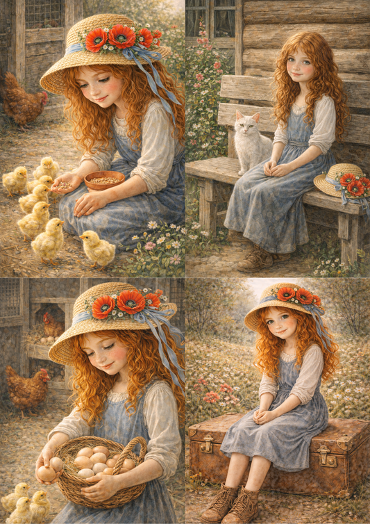 Sticker Sheet / Greeting Card – Beautiful Girl Scene Collage Cat. No. 8899