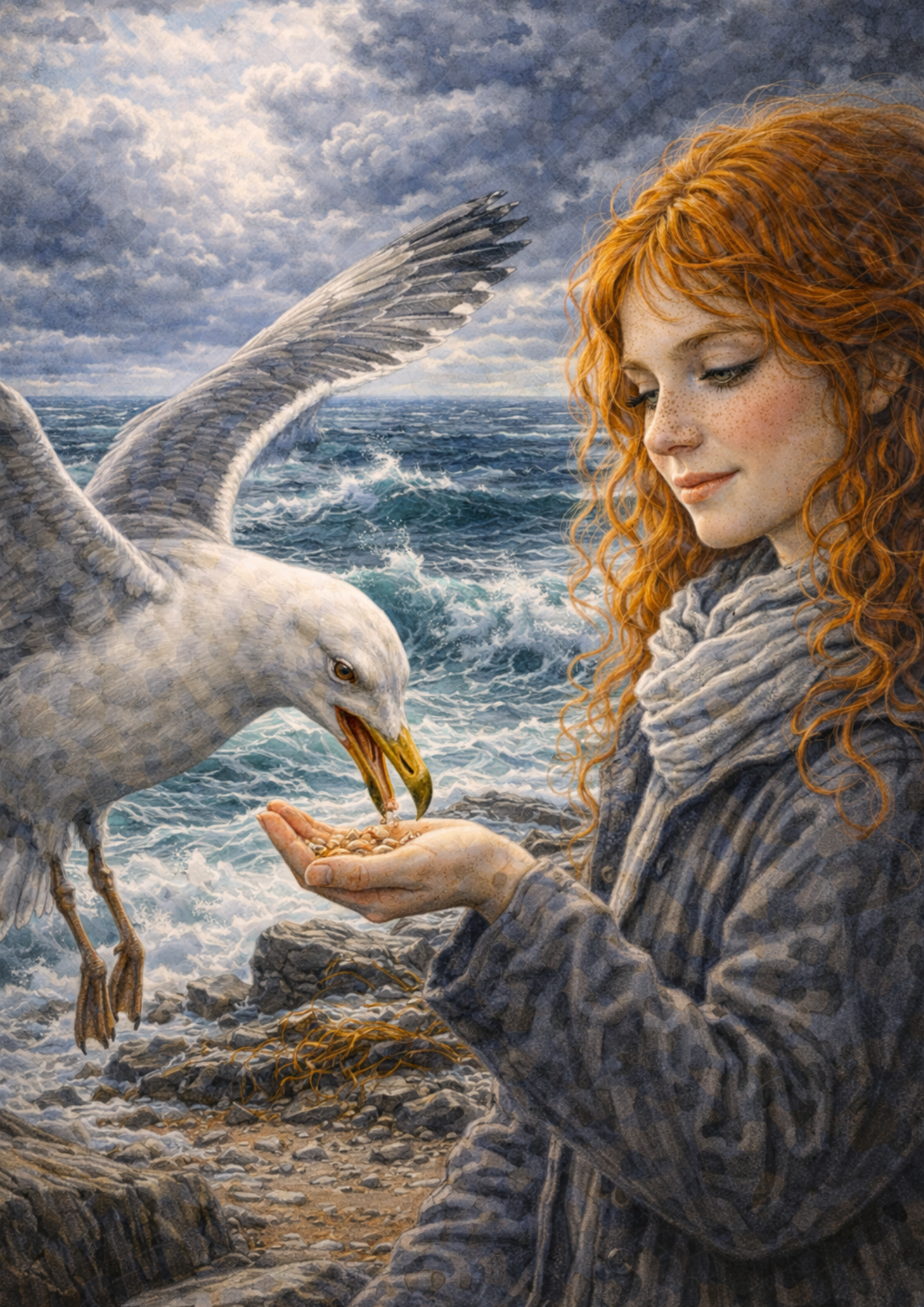 Sticker Sheet / Greeting Card – Woman Feeding Seagull Full Cat. No. 8903