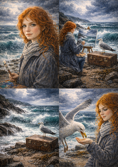 Sticker Sheet / Greeting Card – Woman & Seagull Collage Cat. No. 8904