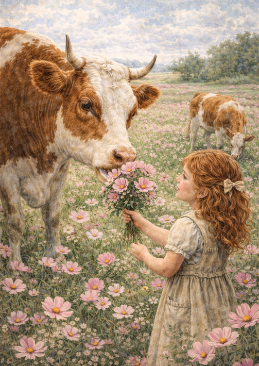 Sticker Sheet / Greeting Card – Girl and Cow Full Cat. No. 8907