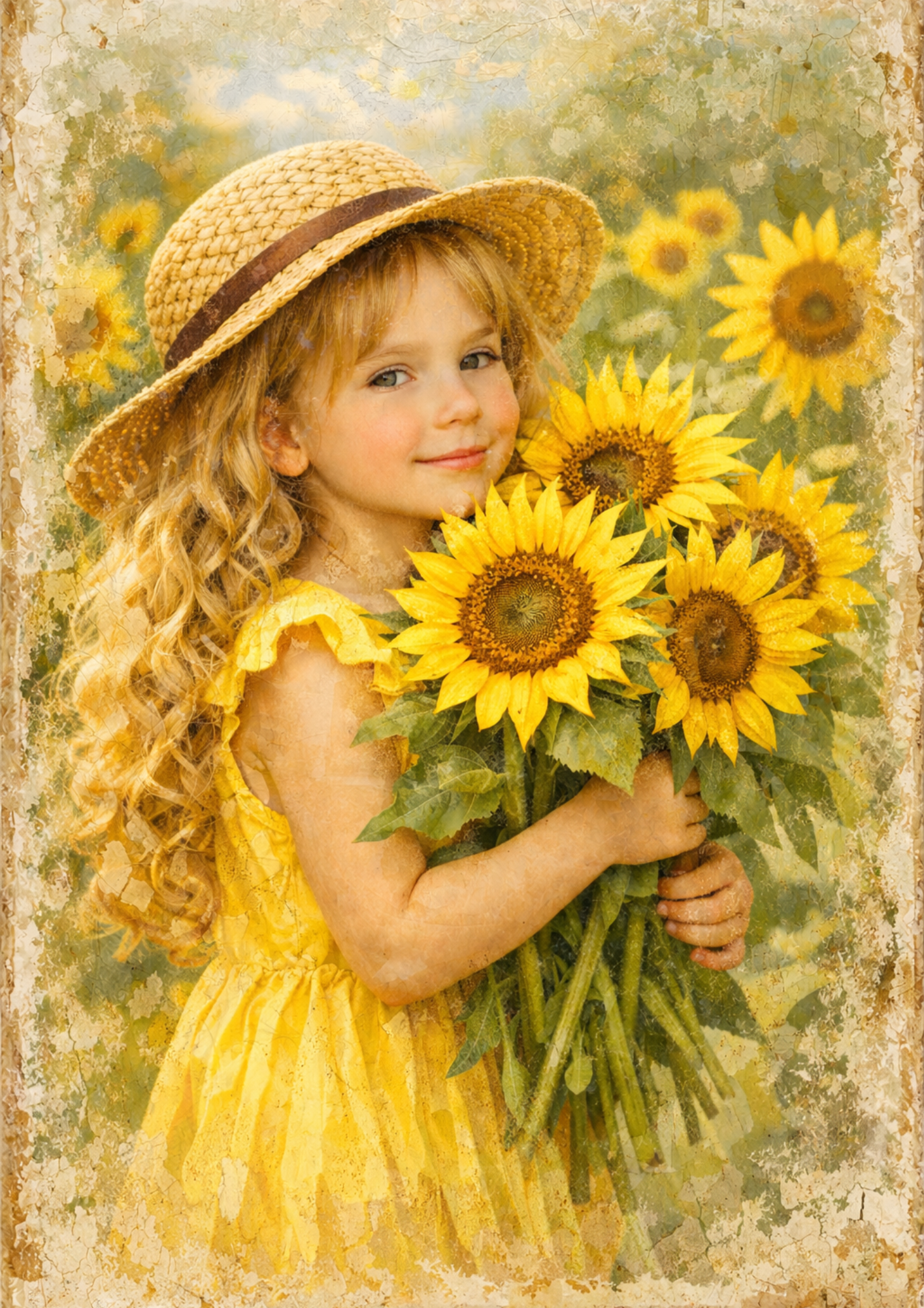 Sticker Sheet / Greeting Card – Cute Girl & Sunflowers Full Cat. No. 8916
