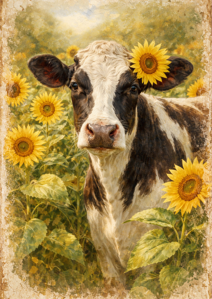 Sticker Sheet / Greeting Card – Cow & Sunflowers Full Cat. No. 8917