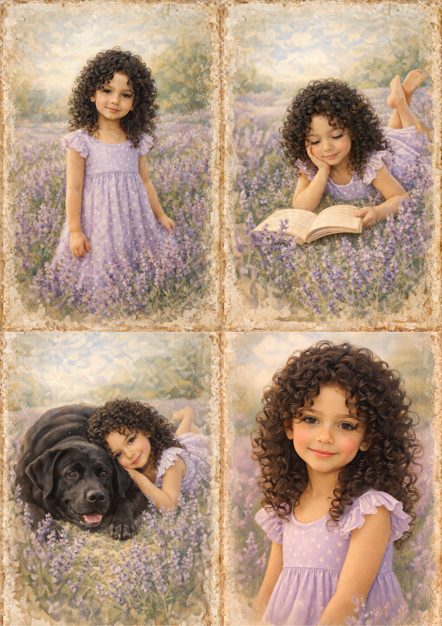 Sticker Sheet / Greeting Card – Girl & Lavender Field Collage Cat. No. 8924