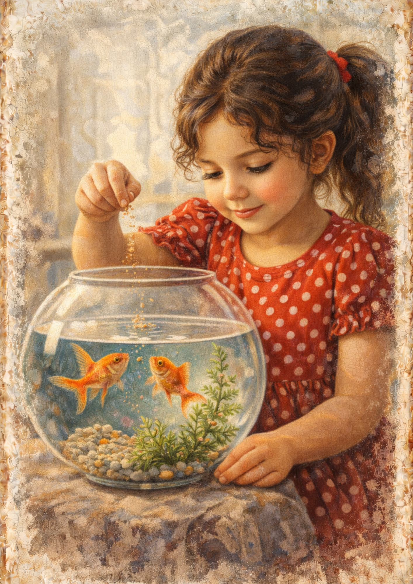 Sticker Sheet / Greeting Card – Girl & Goldfish Full Cat. No. 8930