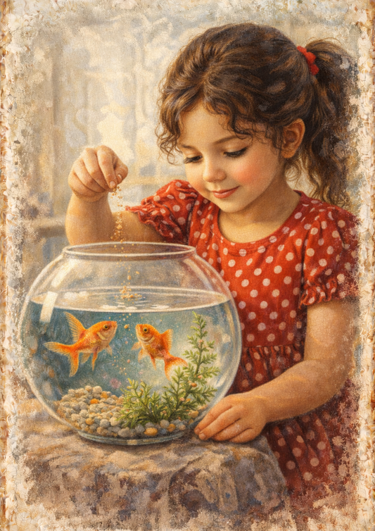 Sticker Sheet / Greeting Card – Girl & Goldfish Full Cat. No. 8930