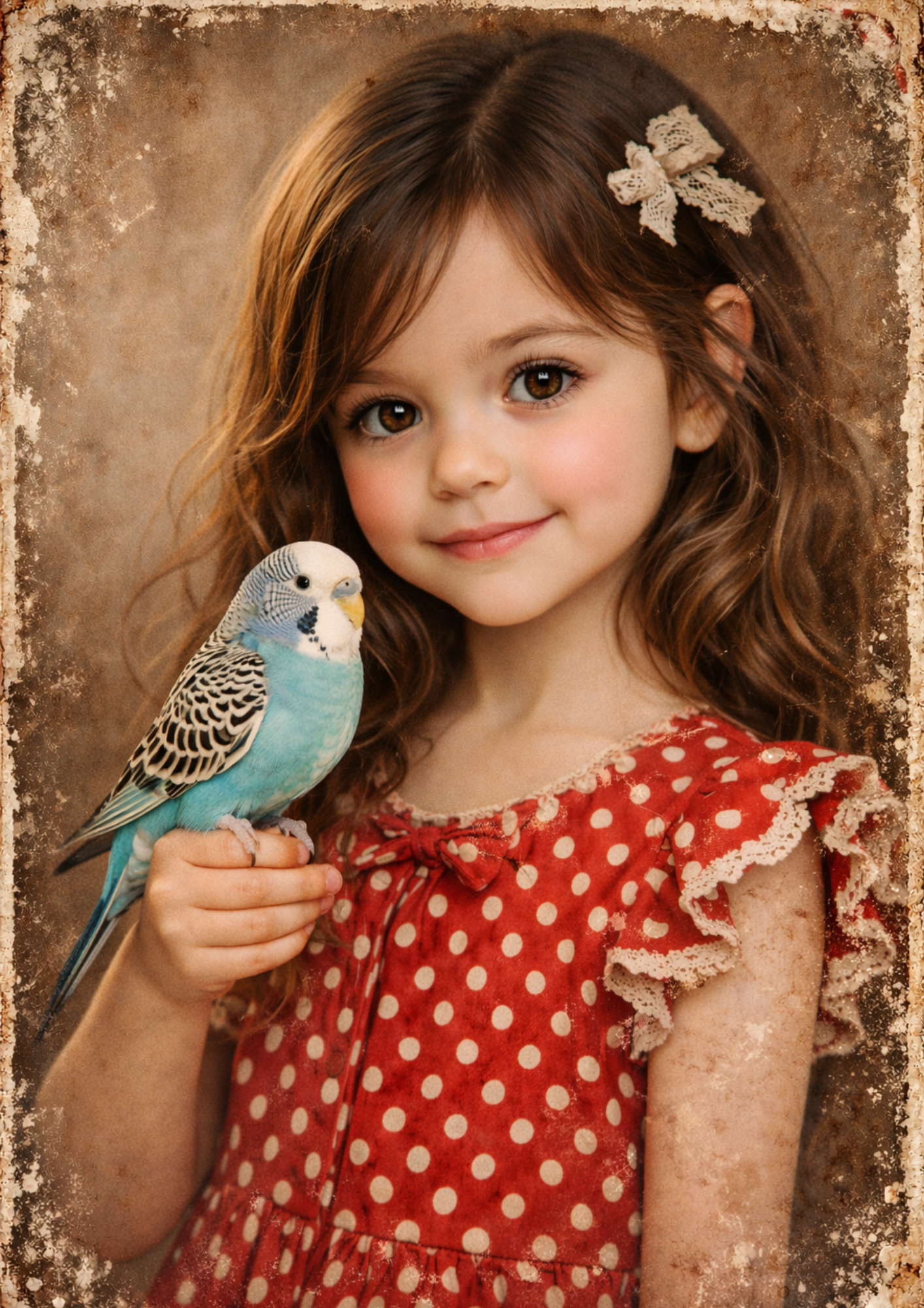 Sticker Sheet / Greeting Card – Girl with Budgerigar Full Cat. No. 8932