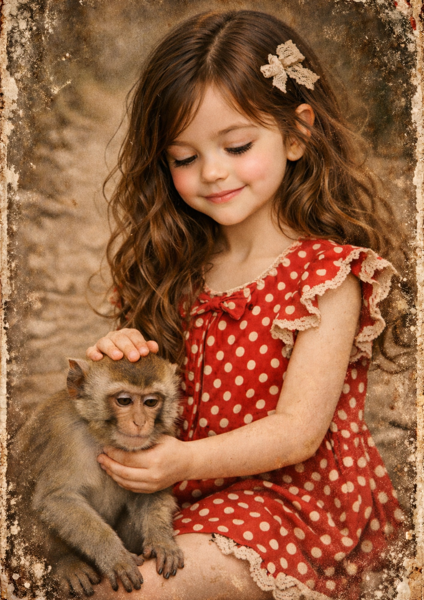 Sticker Sheet / Greeting Card – Girl with Little Monkey Full Cat. No. 8933