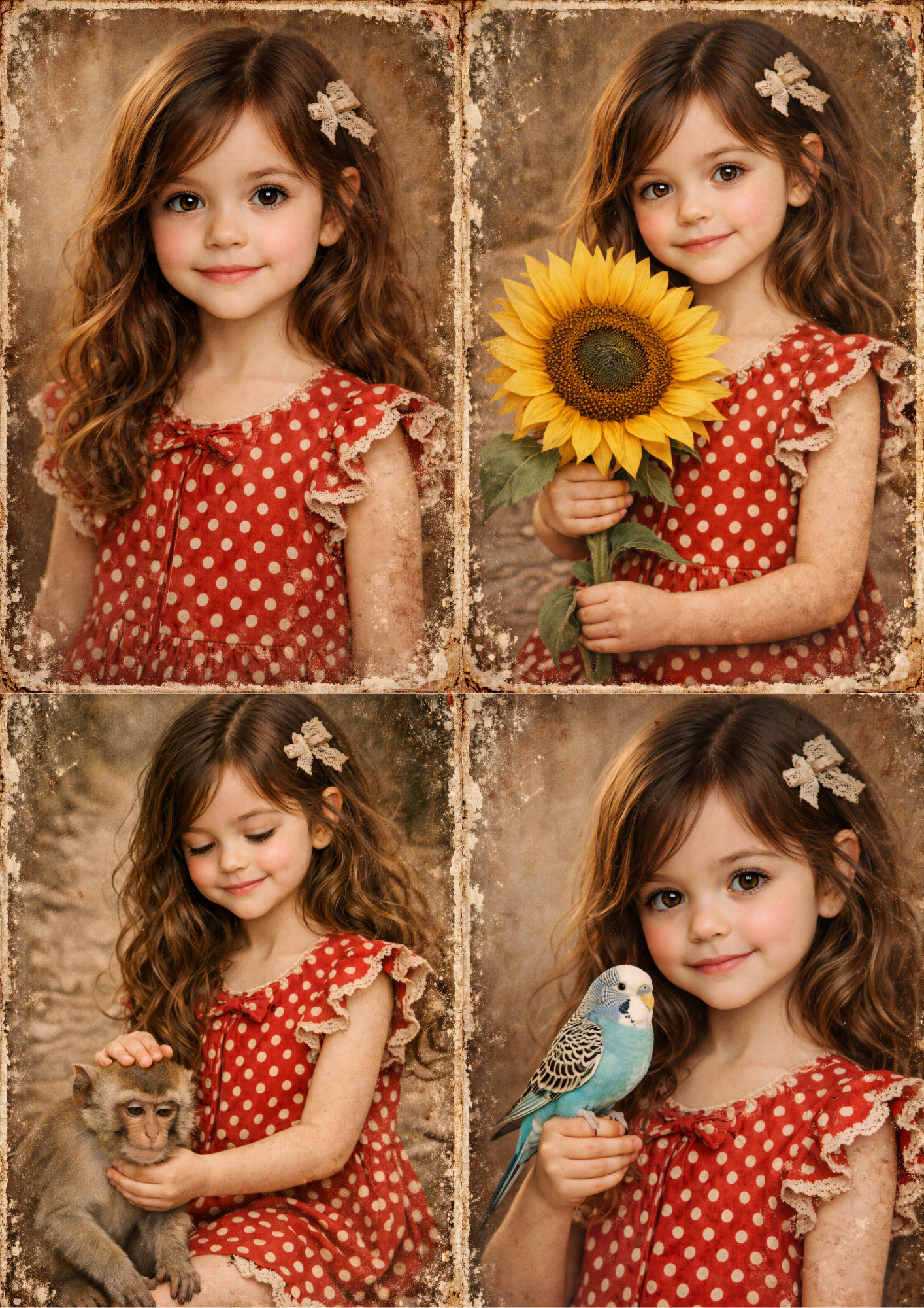 Sticker Sheet / Greeting Card – Beautiful Girl in Red Dress Collage Cat. No. 8935