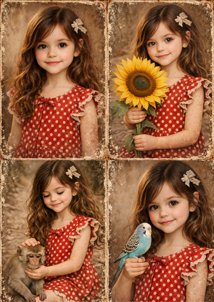 Sticker Sheet / Greeting Card – Beautiful Girl in Red Dress Collage Cat. No. 8935