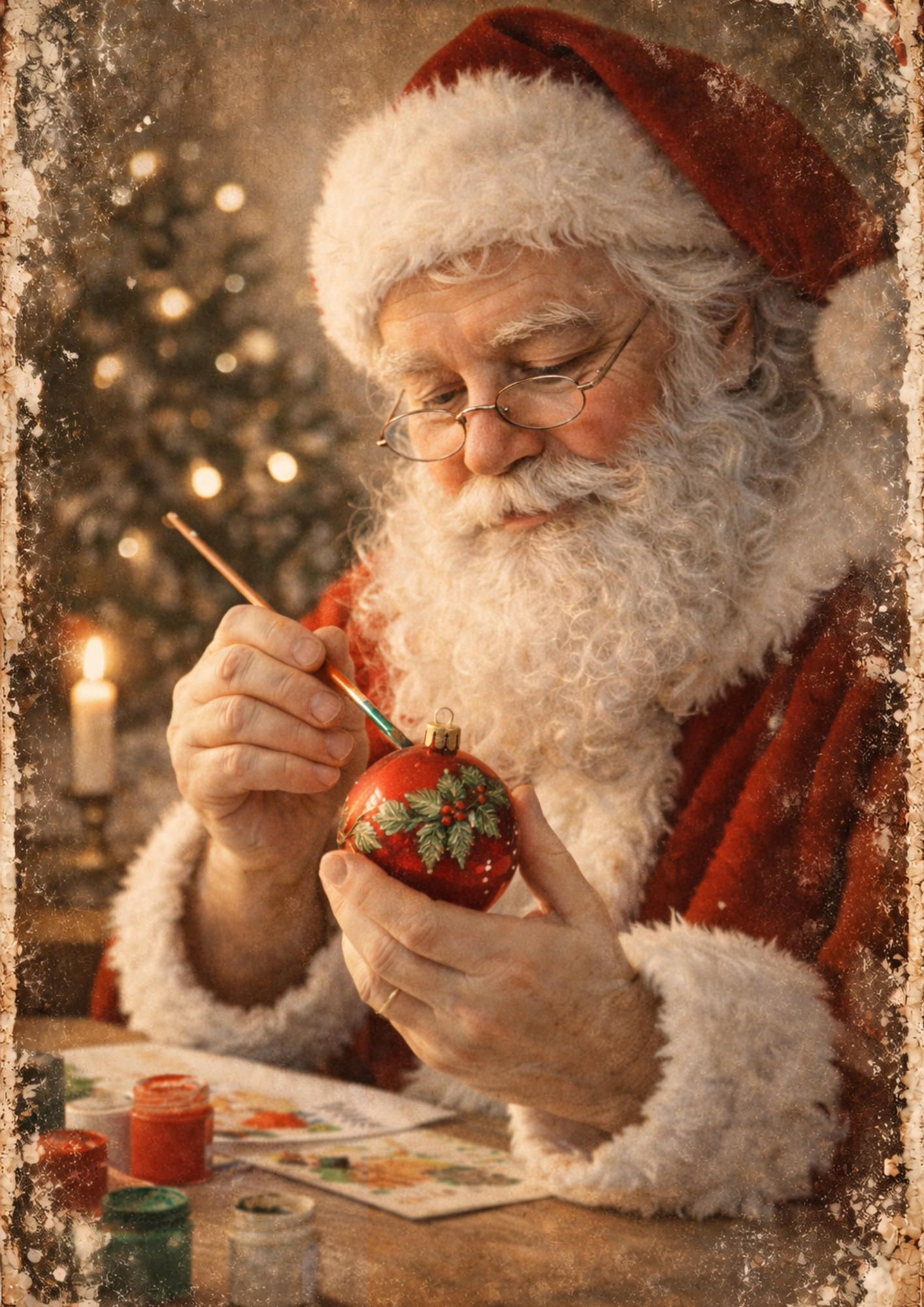 Sticker Sheet / Greeting Card – Santa Decorating Glass Bauble Full Cat. No. 8940