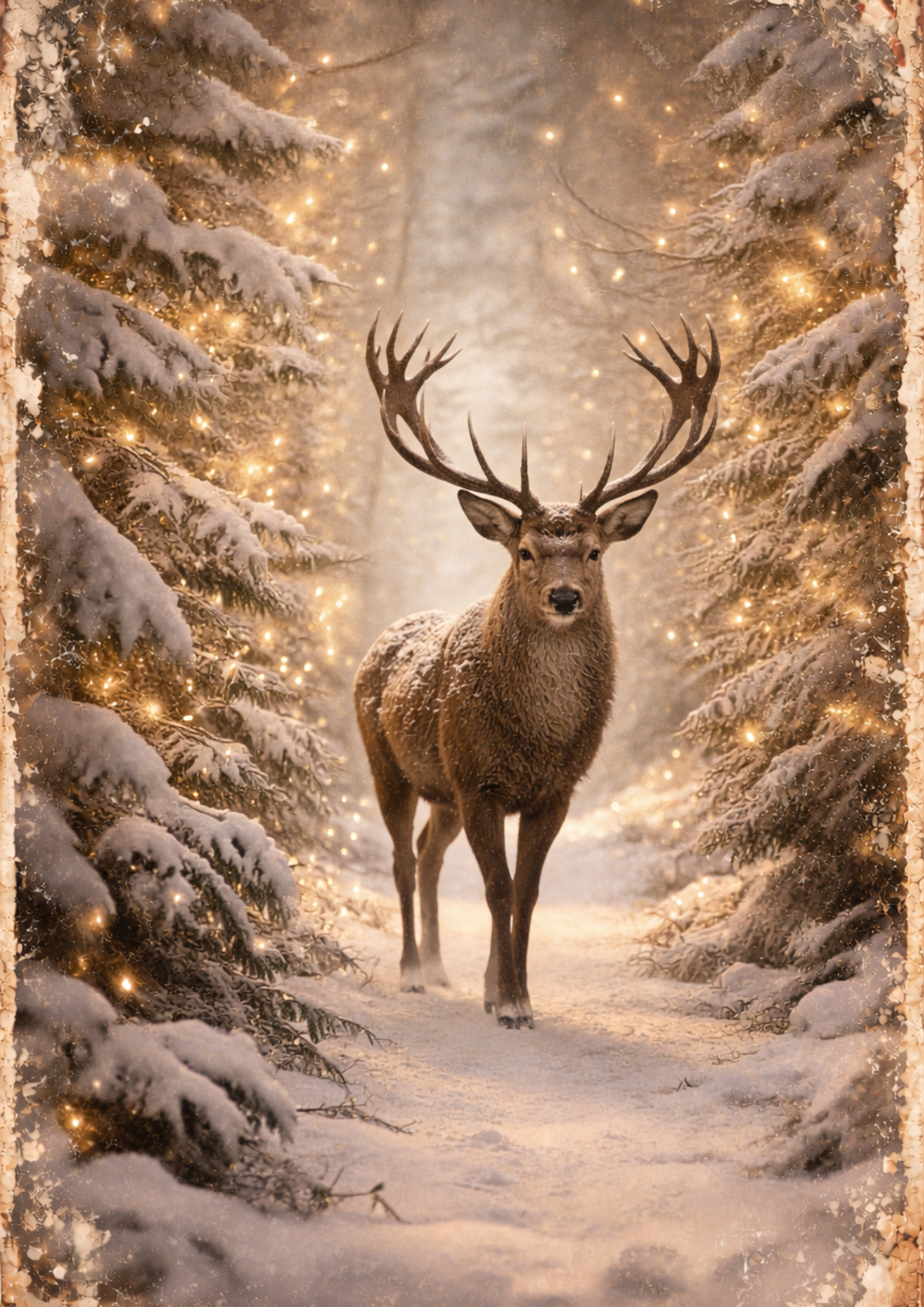 Sticker Sheet / Greeting Card – Majestic Deer in Frosty Forest Full Cat. No. 8941