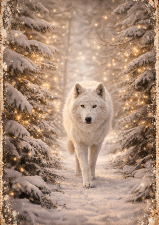 Sticker Sheet / Greeting Card – White Wolf in Frosty Forest Full Cat. No. 8942