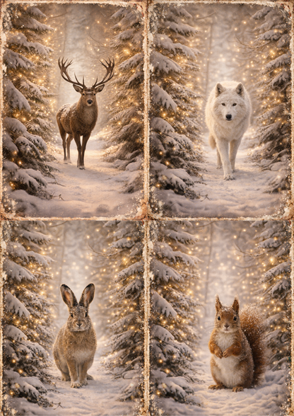 Sticker Sheet / Greeting Card – Animals in Frosty Forest Collage Cat. No. 8945