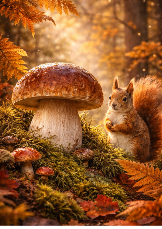 Sticker Sheet / Greeting Card – Squirrel in Autumn Forest Full Cat. No. 8946