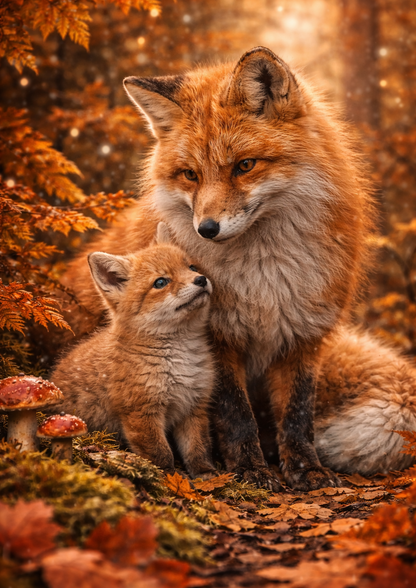 Sticker Sheet / Greeting Card – Foxes in Autumn Forest Full Cat. No. 8948