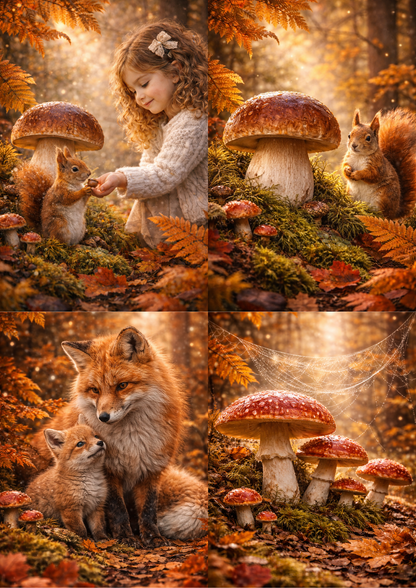 Sticker Sheet / Greeting Card – Friends in Autumn Forest Collage Cat. No. 8949