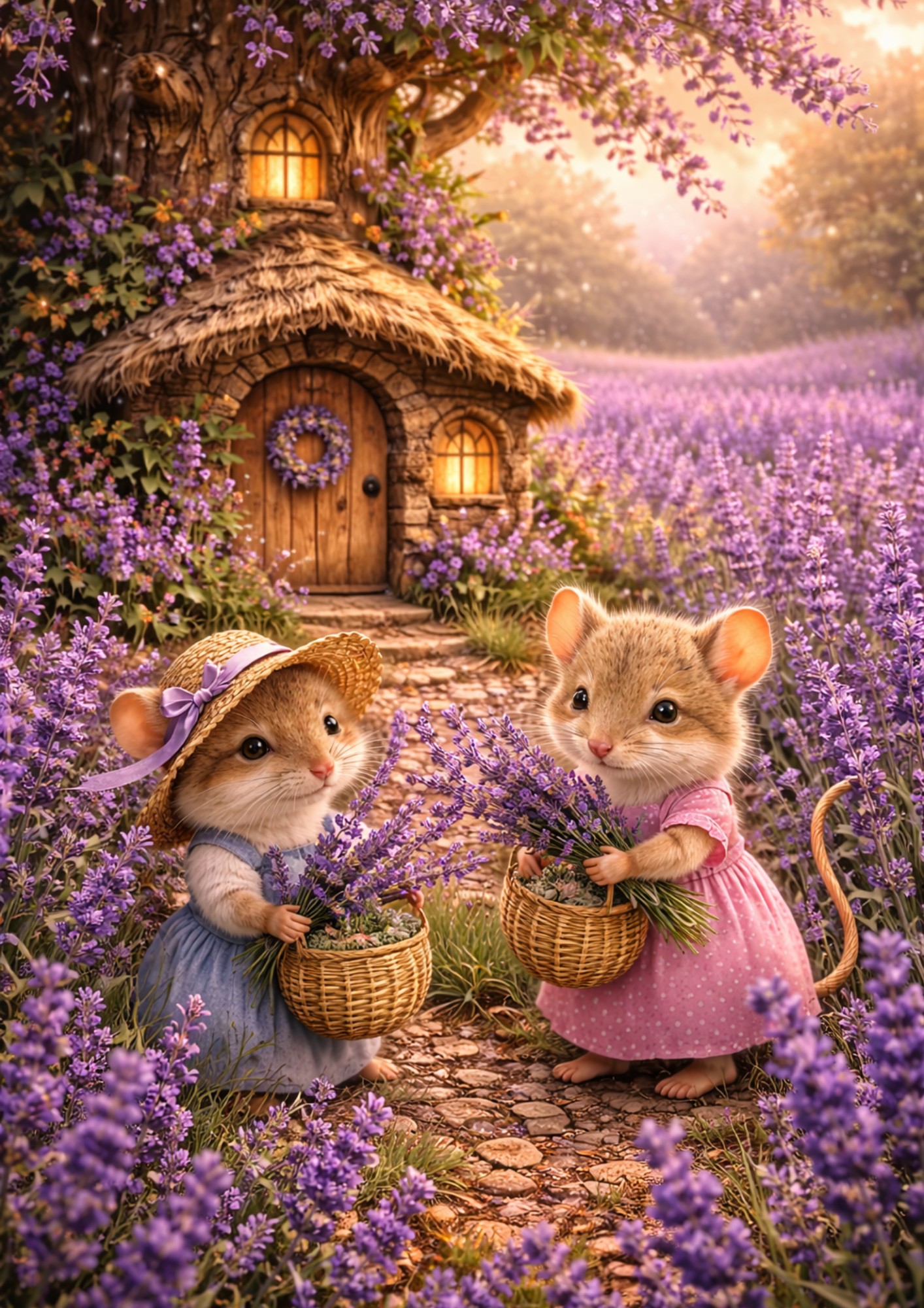 Sticker Sheet / Greeting Card – Mice and Lavender Field Full Cat. No. 8951
