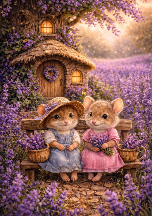 Sticker Sheet / Greeting Card – Mice and Lavender Field Full Cat. No. 8952