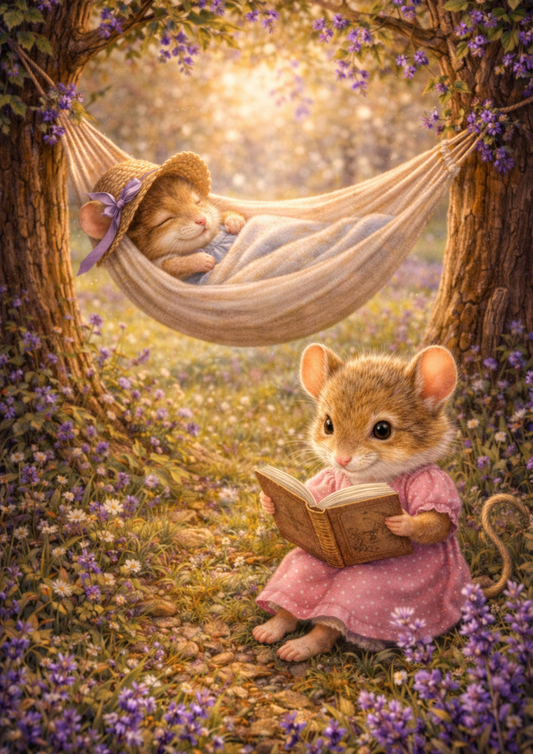 Sticker Sheet / Greeting Card – Mice and Lavender Field Full Cat. No. 8953