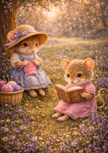 Sticker Sheet / Greeting Card – Mice and Lavender Field Full Cat. No. 8954