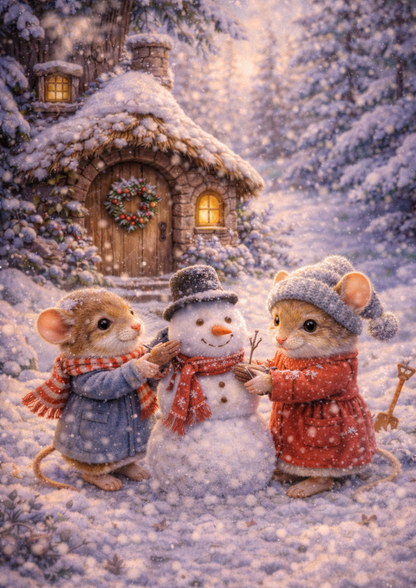Sticker Sheet / Greeting Card – Mice Making Snowman Full Cat. No. 8957