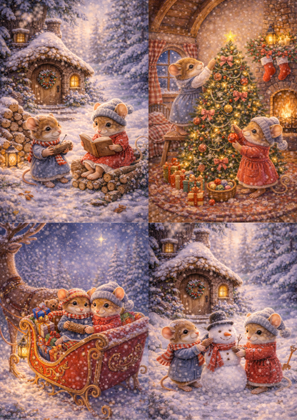Sticker Sheet / Greeting Card – Mice Christmas Time Collage Cat. No. 8960