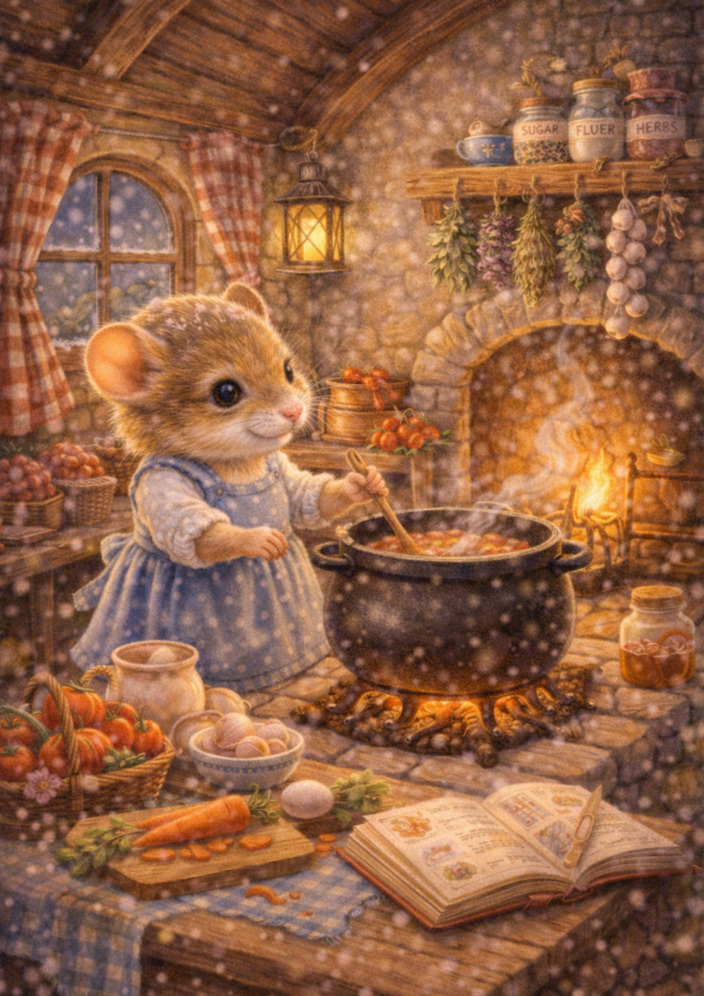 Sticker Sheet / Greeting Card – Mouse Cooking Dinner Full Cat. No. 8962