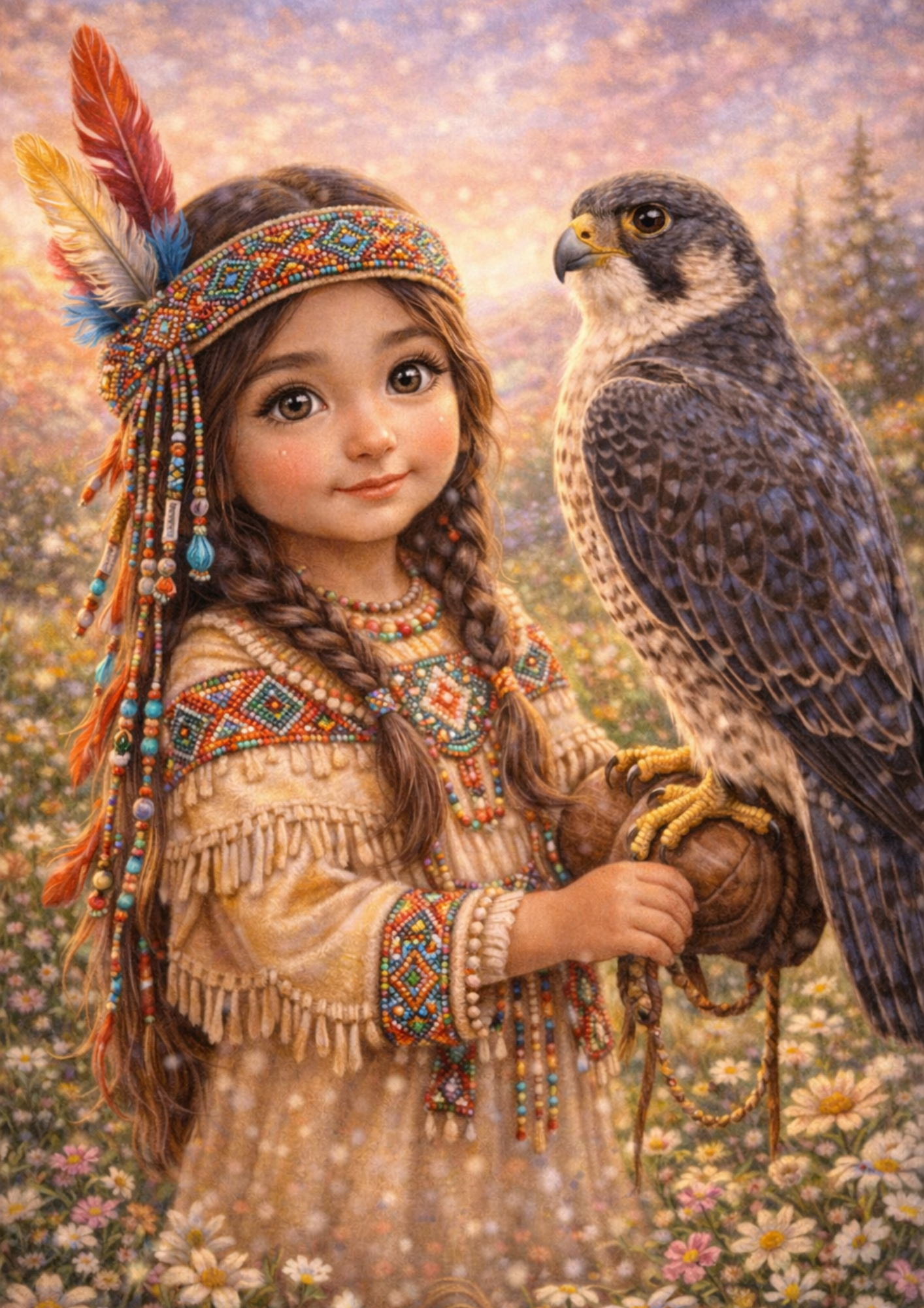 Sticker Sheet / Greeting Card – Indian Girl With Falcon Full Cat. No. 8963