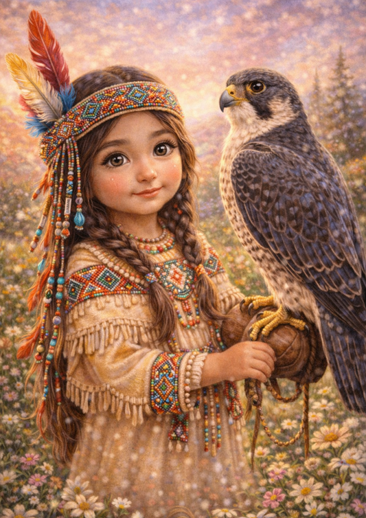 Sticker Sheet / Greeting Card – Indian Girl With Falcon Full Cat. No. 8963