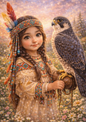 Sticker Sheet / Greeting Card – Indian Girl With Falcon Full Cat. No. 8963