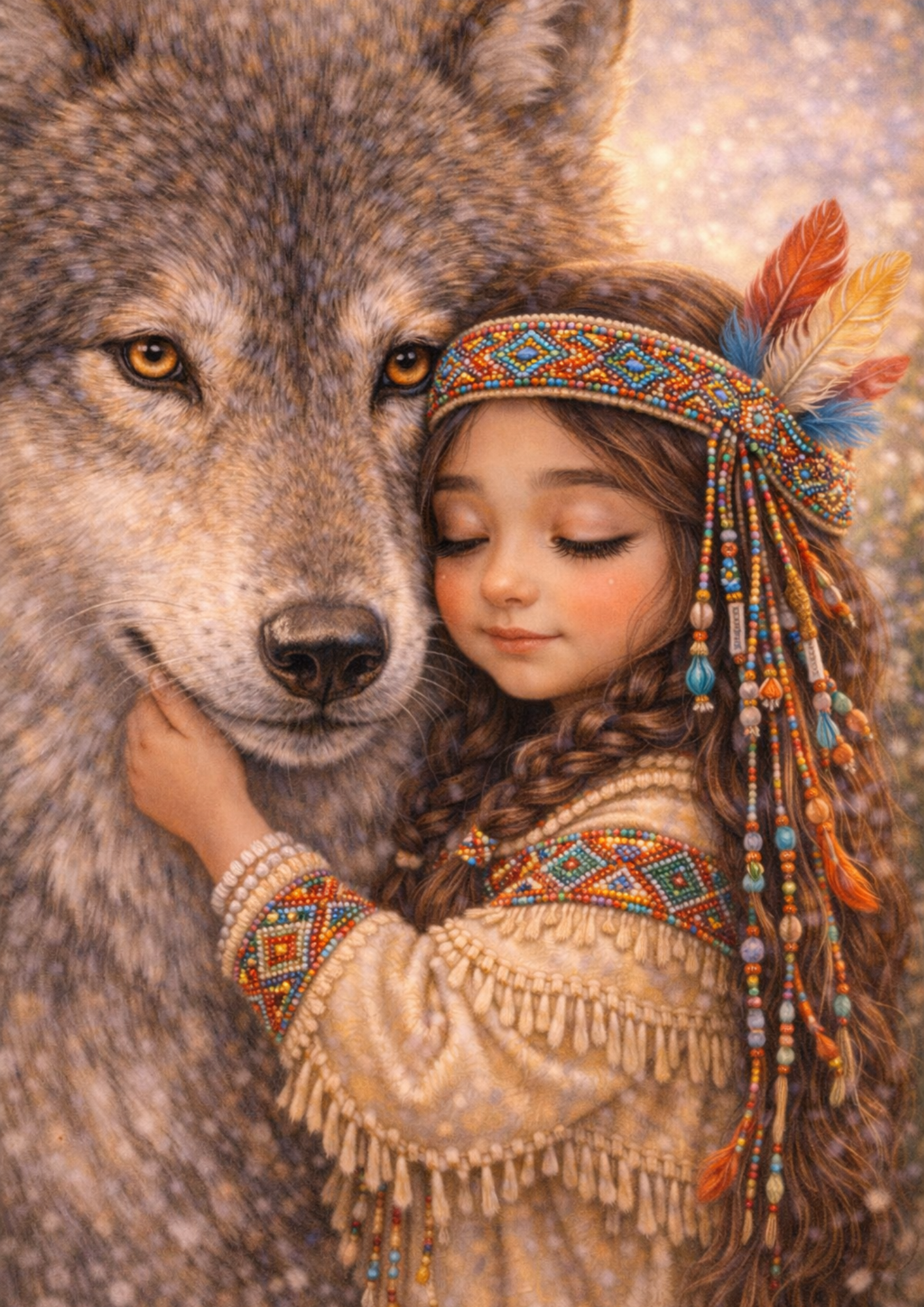 Sticker Sheet / Greeting Card – Indian Girl With Wolf Full Cat. No. 8965