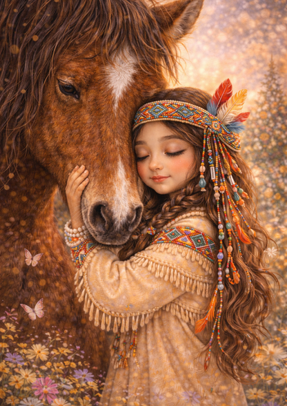 Sticker Sheet / Greeting Card – Indian Girl With Horse Full Cat. No. 8970