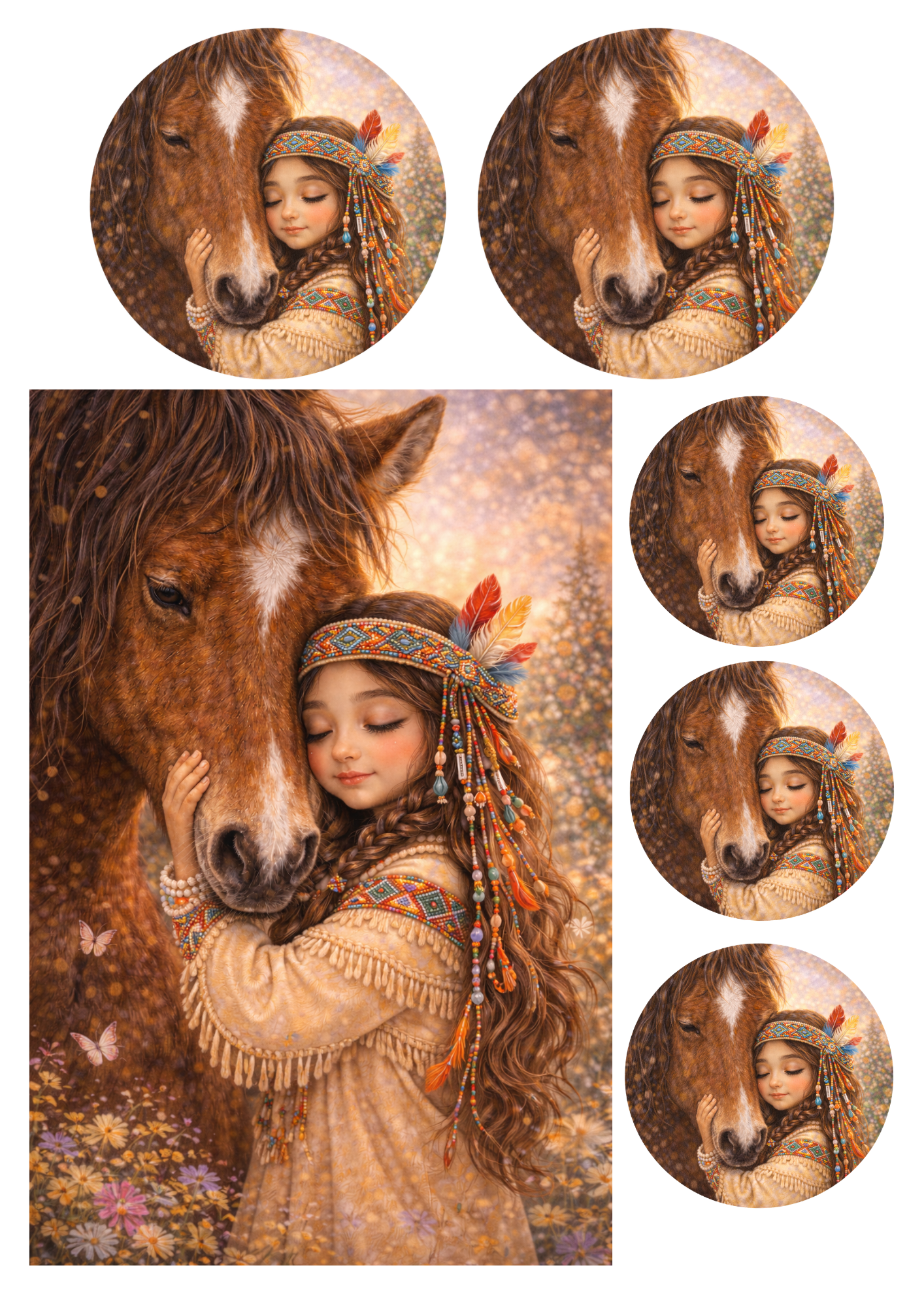 Sticker Sheet / Greeting Card – Indian Girl With Horse Collage Cat. No. 8971
