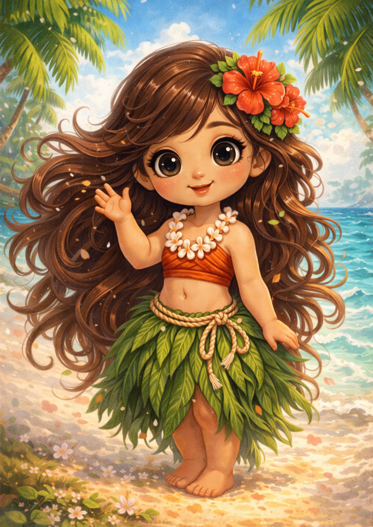 Sticker Sheet / Greeting Card – Cute Aloha Girl Full Cat. No. 8991