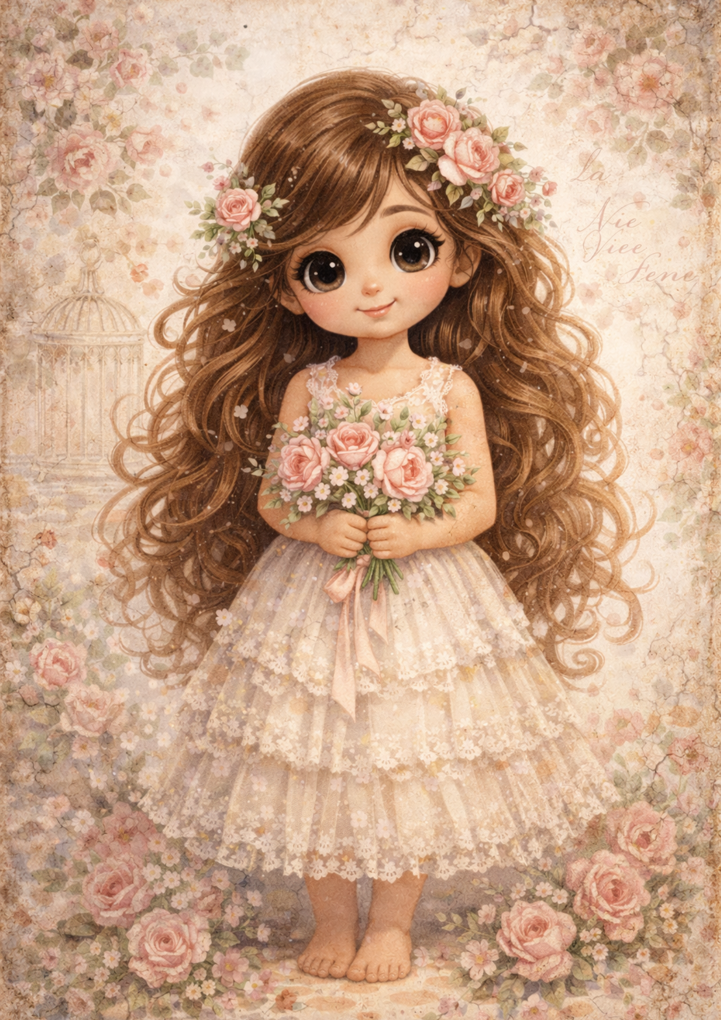 Sticker Sheet / Greeting Card – Girl with Flowers Full Cat. No. 8992