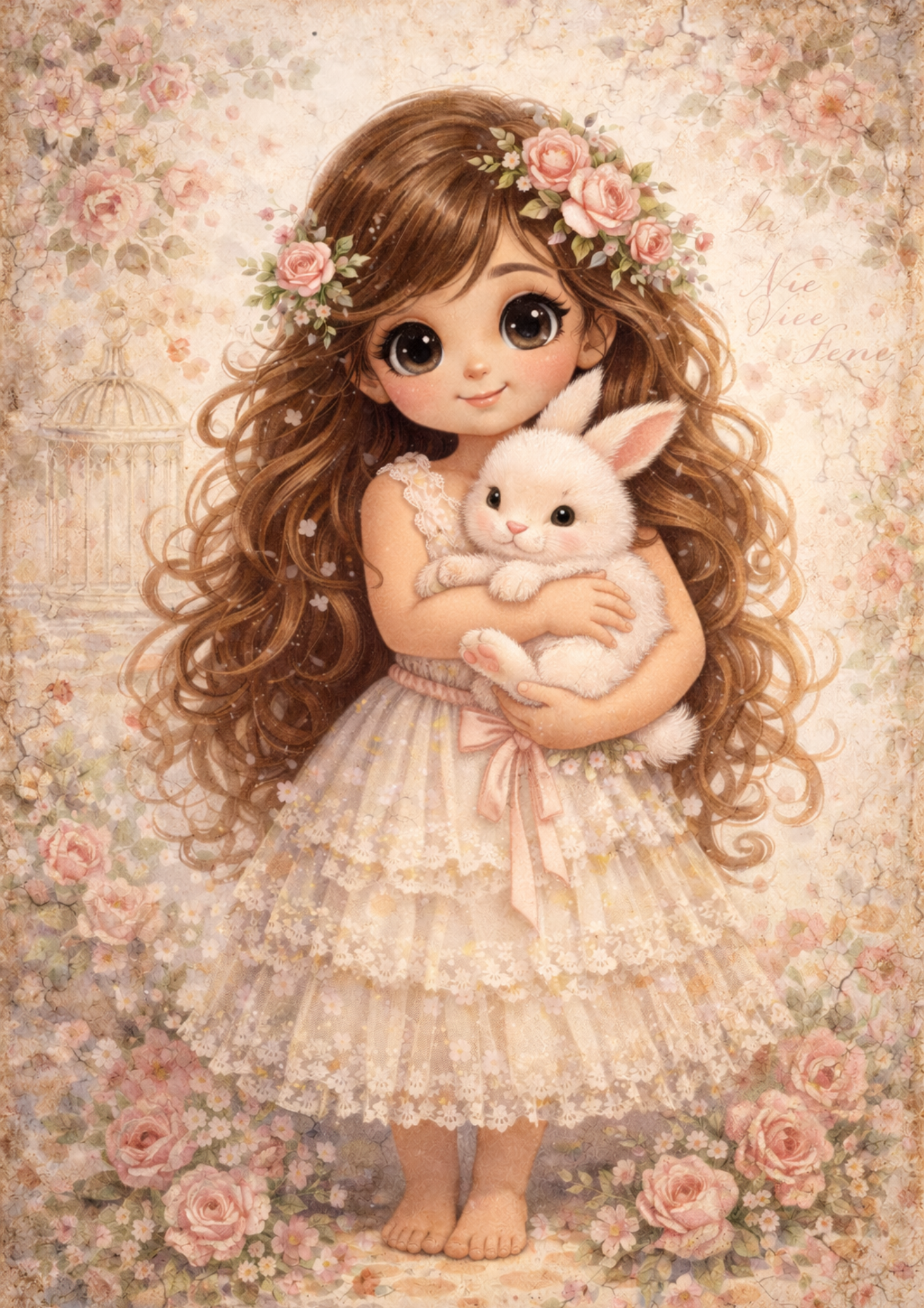 Sticker Sheet / Greeting Card – Girl with Cute Bunny Full Cat. No. 8993